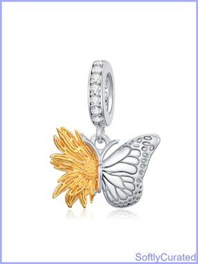 925 Sterling Silver Butterfly Sunflower Charm for Bracelet & Necklace